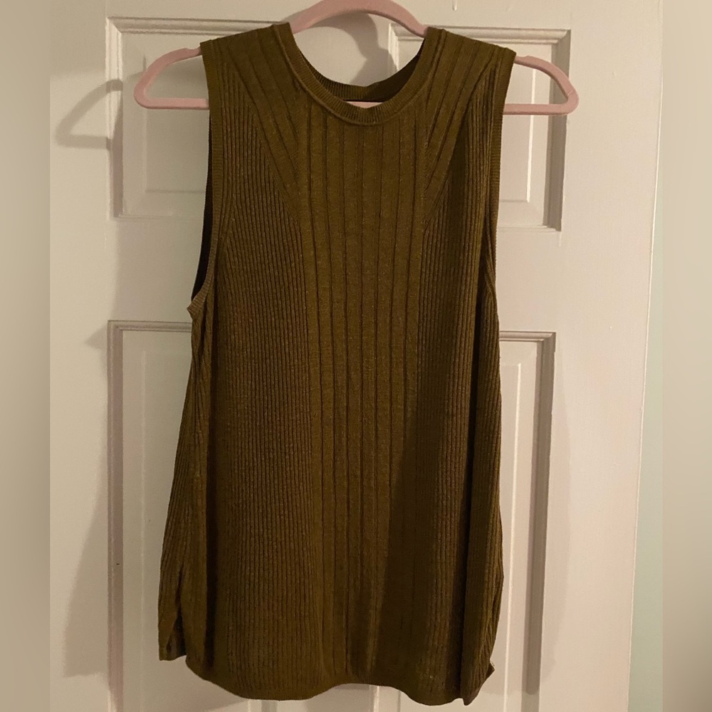 Olive Ribbed Sleeveless Top